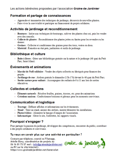 Description des actions bénévoles