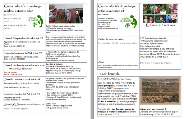 le planning des activités de jardinage